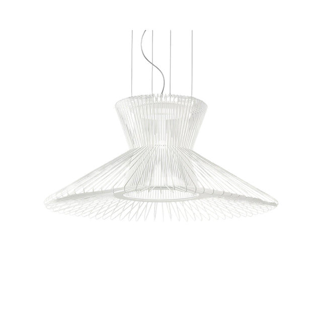 Impossible Flared Pendant Light 65cm in white metal mesh, waisted crown top flaring into a wide upturned skirt, shown on a plain white background.