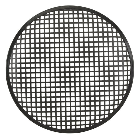 The QTX Metal Speaker Grille, measuring 30 cm (12") in diameter, features a round black metal design with a grid pattern and is powder coated for durability, presented against a white background.