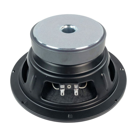 Rear view of the Citronic LFCASA-8 8" 200W replacement PA woofer showing the silver magnet, black steel basket and terminal connectors on a white background.