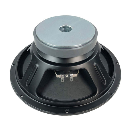 Citronic LFCASA-12 12" PA woofer rear view showing steel magnet housing, black cone basket, mounting holes, and dual spade terminals on a white background.