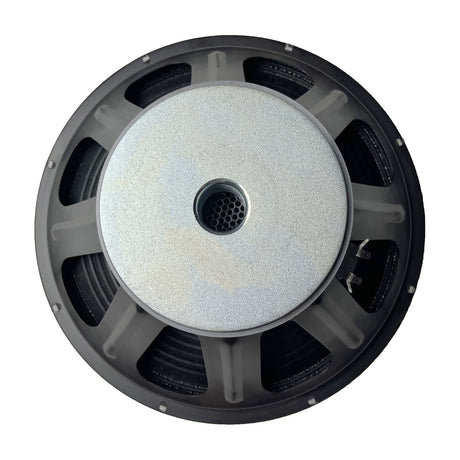 Rear view of the Citronic LFCASA-15A 15-inch 400W 4 Ohm woofer showing the silver magnet cover, vented steel basket, and black frame.