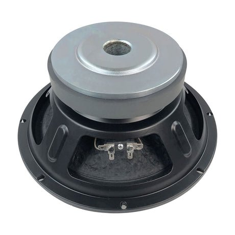 Rear view of the Citronic SUBCASA-12B 12" 8 Ohm sub driver by AVSL, showing the silver magnet, black steel basket and terminal connectors on a white background.