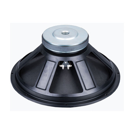 Rear view of the Citronic SUBCASA-18B 18" 8 Ohm sub driver by AVSL, showing the steel frame basket, magnet assembly and terminal tabs on a white background.