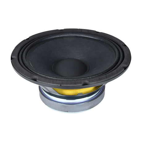 Citronic NL2-10LF-3004 10" subwoofer driver with black cone, foam surround and steel magnet housing, shown angled on a plain white background.