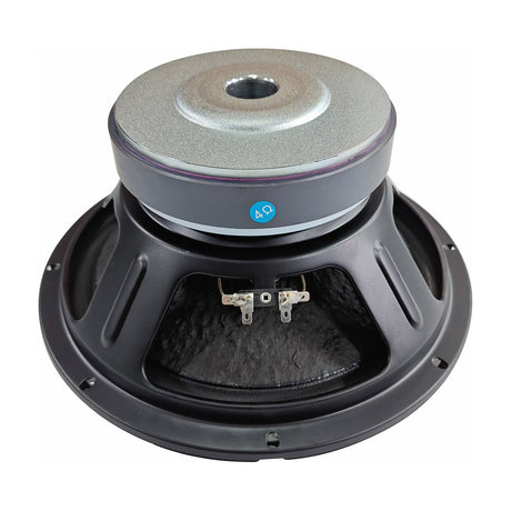 Rear view of the Citronic ML3-12LF-3504 12" 350W subwoofer driver showing the ceramic magnet, 4 ohm label, steel basket and terminal connectors.