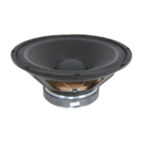 QTX QS Series 12" replacement chassis speaker driver by AVSL, showing black cone, rubber surround and metal magnet housing on a white background.
