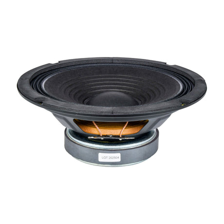 QTX QR 8" passive replacement driver for QR8 cabinet, shown side-on with black cone, vented magnet and spade terminals on a white background.