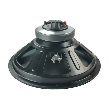Citronic LFHF-CM15A 15in 350W coaxial speaker driver by AVSL, rear view showing black cone chassis, magnet assembly and terminals on a white background.