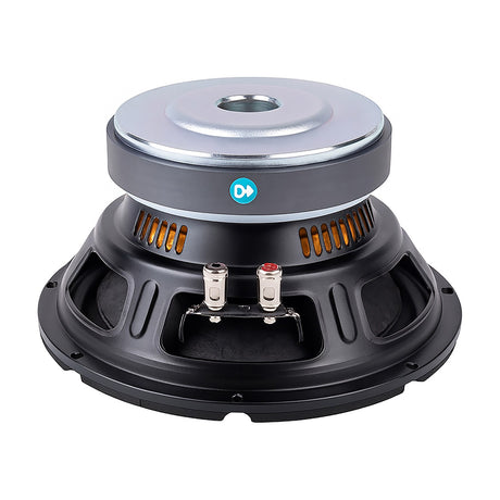 Citronic CORVA-10A 10" 400W woofer shown from the rear, with pressed steel basket, large magnet assembly and red and black terminal posts.