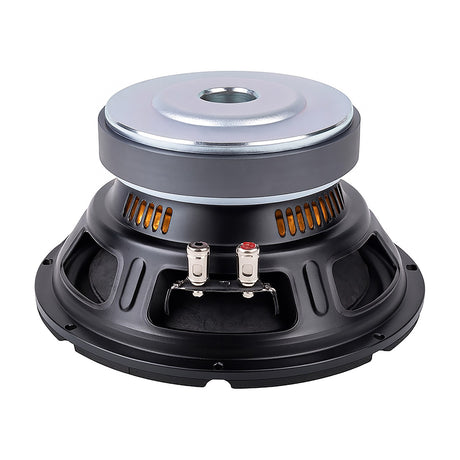 Rear view of the Citronic CORVA-10 10" 400W steel frame woofer showing the large magnet, vented basket and red and black terminals on a white background.