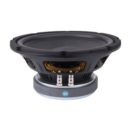 Citronic CORVA-10SA 10" replacement subwoofer with black cone, exposed terminals, and 4 Ohm label on steel frame, shown on a plain white background.