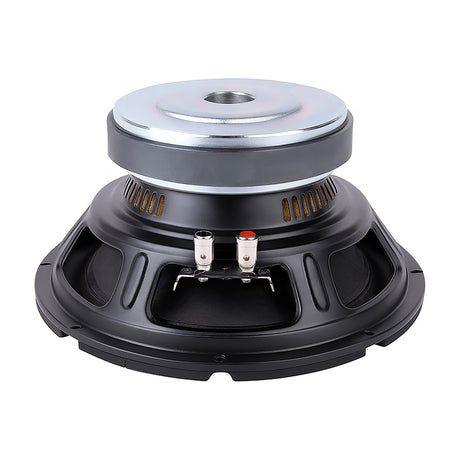 Citronic CORVA-10S 10" woofer driver with steel frame, chrome magnet cover, vented cone, and dual spade terminals, shown on a plain white background.
