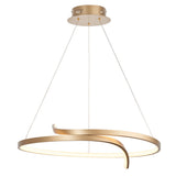 Endon Chartmont pendant light with a looped ring form in matt brushed gold, integrated LED diffuser, suspended from a circular ceiling plate.
