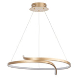 Endon Chartmont LED pendant in matt brushed gold, featuring a slim curved ring with frosted diffuser suspended from a circular ceiling plate.