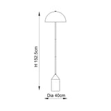 Endon Castford floor lamp dimension diagram showing 152.5cm height and 40cm shade diameter, with domed shade and slim stem on a cylindrical base.