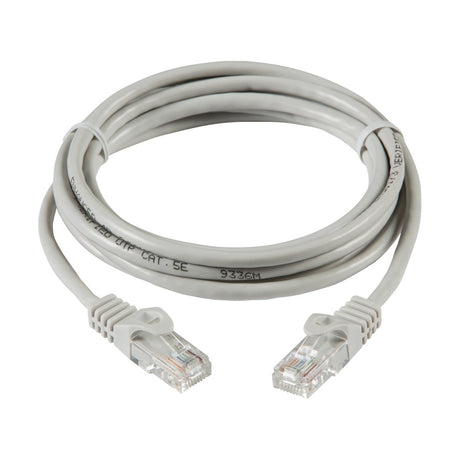 A neatly arranged 1m UTP CAT5e Networking Cable - Grey, featuring RJ-45 connectors on both ends and capable of Gigabit speeds, is displayed on a white background.