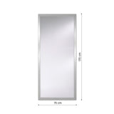 Bremen Silver full length mirror, 170cm x 75cm, in a rectangular moulded frame with a stepped silver profile, shown against a plain white background with dimension guides.