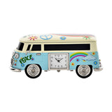 Peace Sign Camper Van Miniature Metal Mantel Clock - Blue