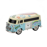 Peace Sign Camper Van Miniature Metal Mantel Clock - Blue