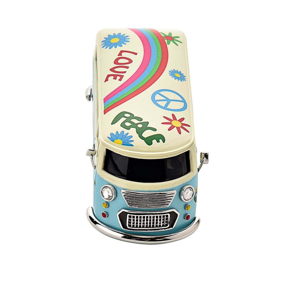 Peace Sign Camper Van Miniature Metal Mantel Clock - Blue