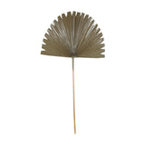 Libra Interiors Wide Fan Palm Leaf artificial stem in brown, showing a pleated fan-shaped leaf with pointed edges on a slender stem against a white background.