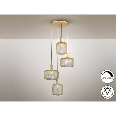 Osiris 4 Light Metal Mesh Cluster Pendant - Gold