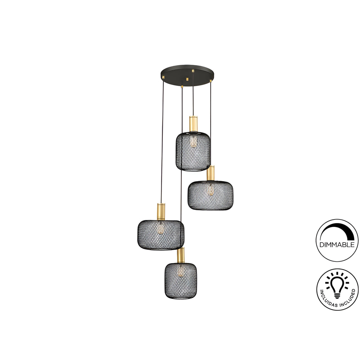 Osiris 4 Light Metal Mesh Cluster Pendant - Gold/Black