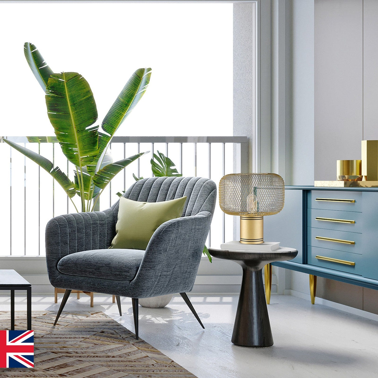 Osiris Metal Mesh Table Lamp - Gold shown in a room setting