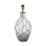 Endon Brenstead table lamp base in textured artisan glass with charcoal tint and matt antique brass fitting, shown without shade on a white background.