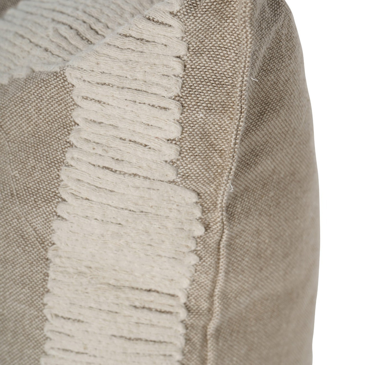 Close-up of Libra Interiors Textured Cotton 50cm Square Cushion in natural beige, showing raised cream stitched lines and piped seam edge.