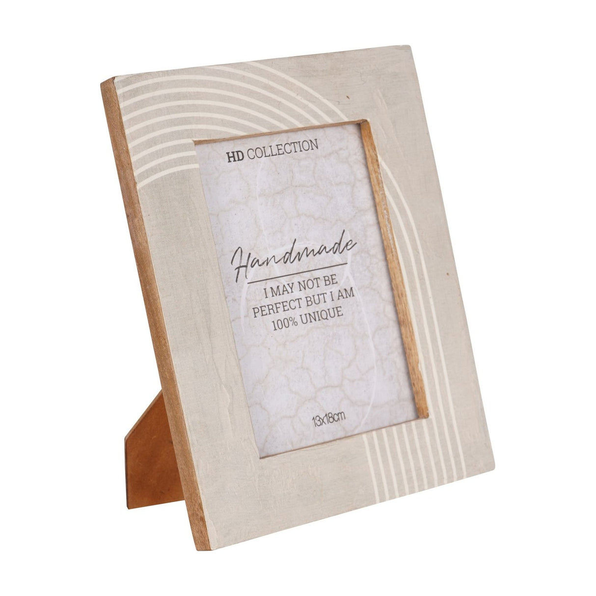 Libra Interiors Arched Line mango wood photo frame in cream with curved line detailing, easel back, and 13x18cm portrait aperture on a white background.