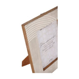 Close-up of the Libra Interiors Arched Line mango wood photo frame in cream, showing arched line detail on the border and fold-out easel back.