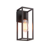 Brenford Outdoor Wall Light in black, open cage-style aluminium frame with exposed E27 filament bulb, shown on a plain white background.