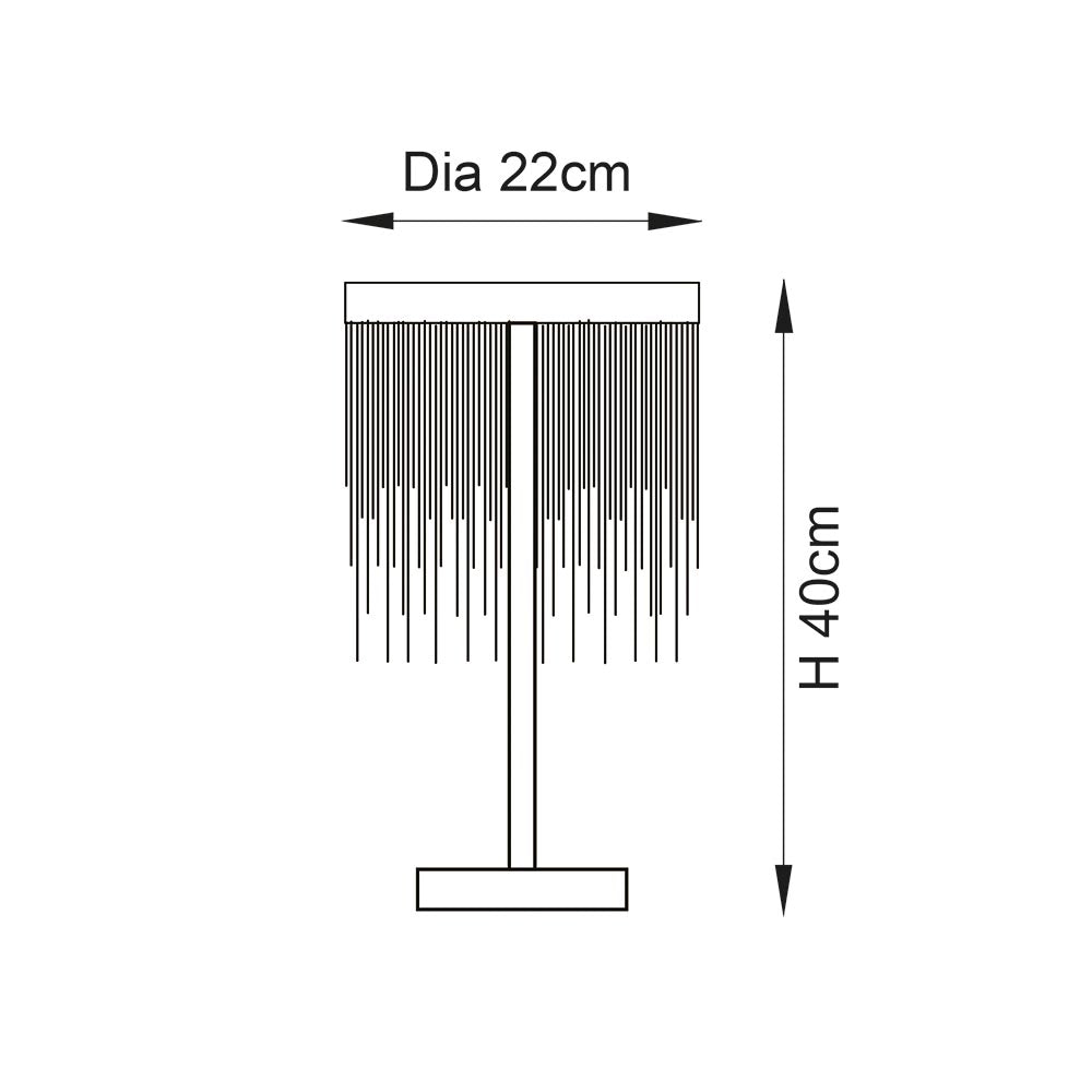 Dimension diagram of the Endon Danestead table lamp showing 22cm diameter and 40cm height, on a plain white background.