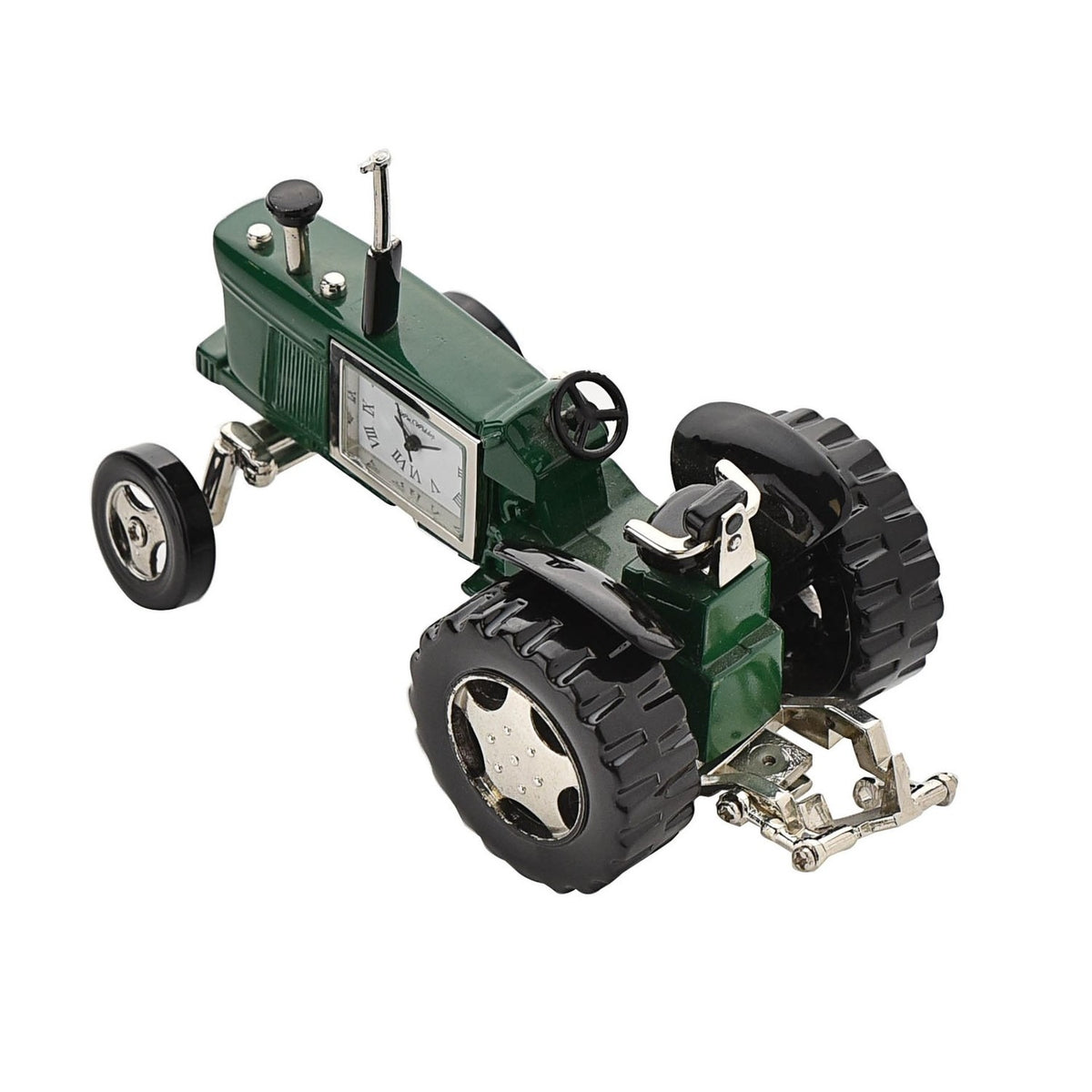 Miniature Tractor Roman Dial Metal Mantel Clock - Green & Black