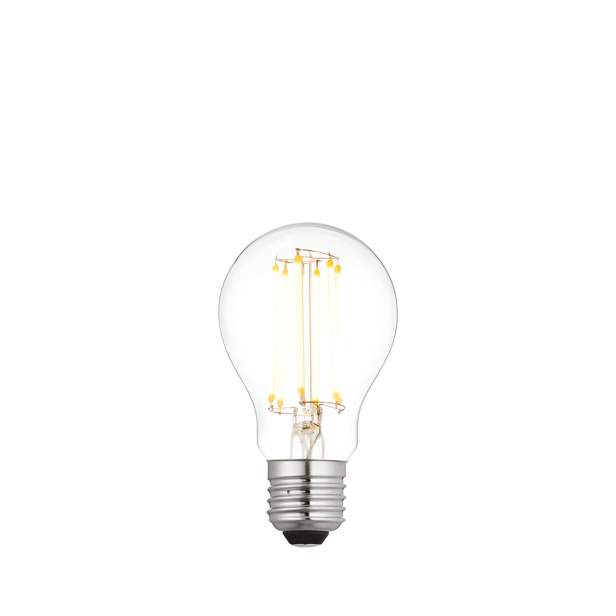Endon 6W E27 LED filament GLS bulb with clear glass, visible warm white filaments and silver screw cap, shown on a plain white background.