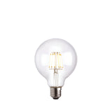 Endon 6W E27 LED filament globe bulb with clear glass and visible warm-toned filament above a metal screw cap, shown on a plain white background.