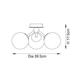 Dimensioned line drawing of the Endon Marden 3 light semi-flush bathroom ceiling light, showing 39.5cm diameter and 17.5cm height.