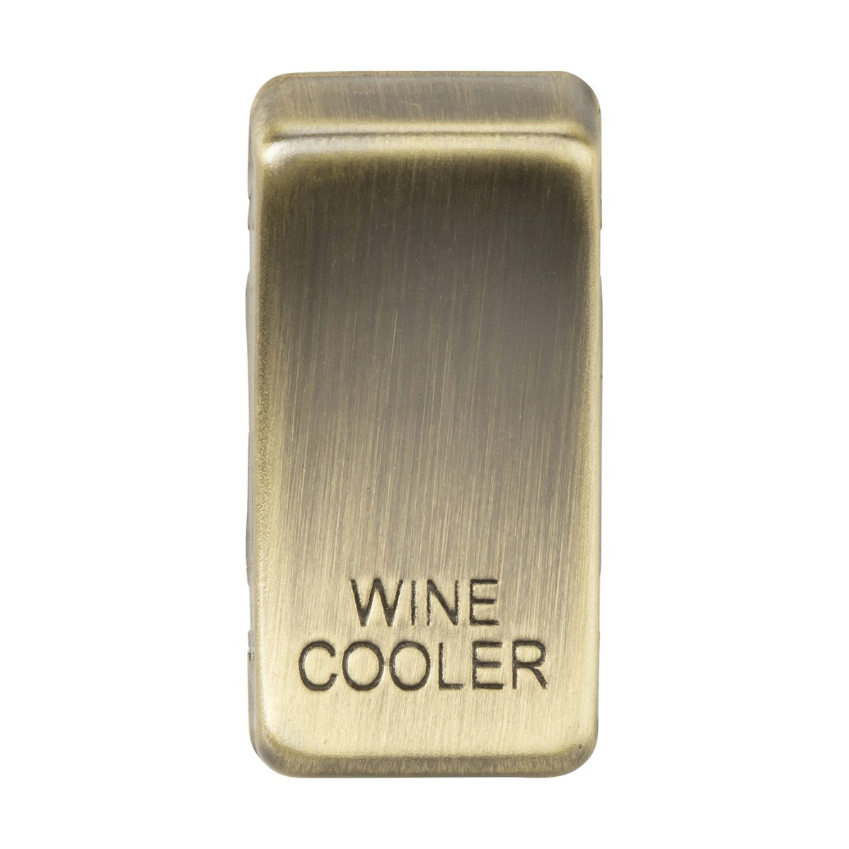 A switch cover labeled "WINE COOLER" in engraved uppercase letters, featuring an antique brass finish.