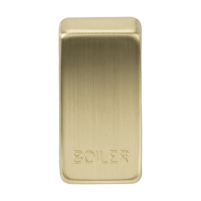 Switch cover labeled "BOILER" featuring a brushed brass finish and durable ABS construction.