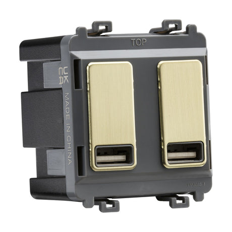 Dual USB charger module (2 x grid positions) 5V 2.4A (shared) - brushed brass