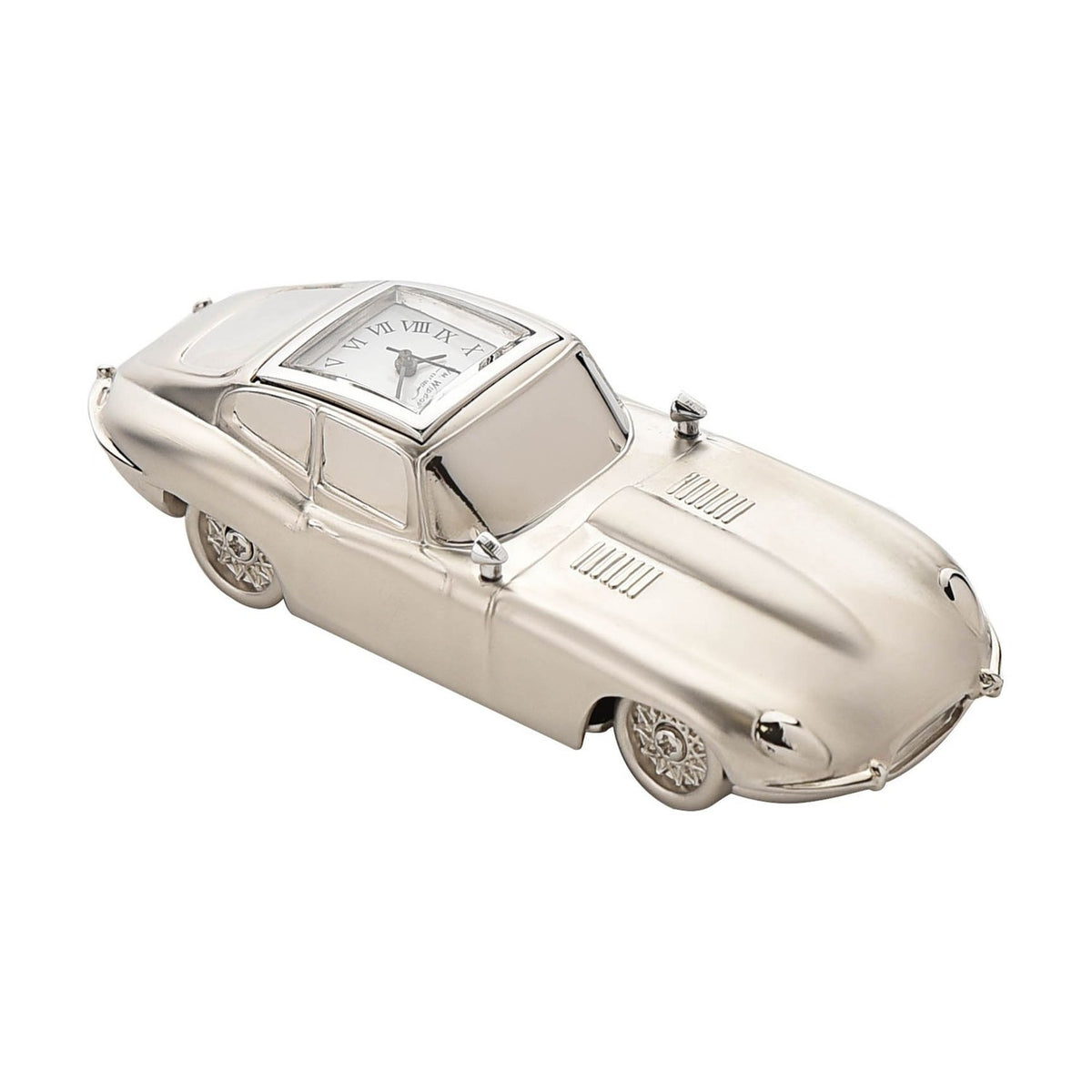 Old Sports Car Miniature Quartz Metal Mantel Clock - Silver