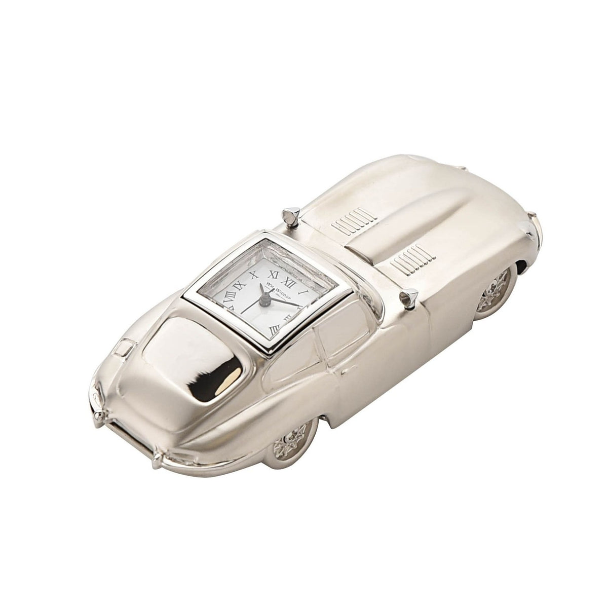Old Sports Car Miniature Quartz Metal Mantel Clock - Silver