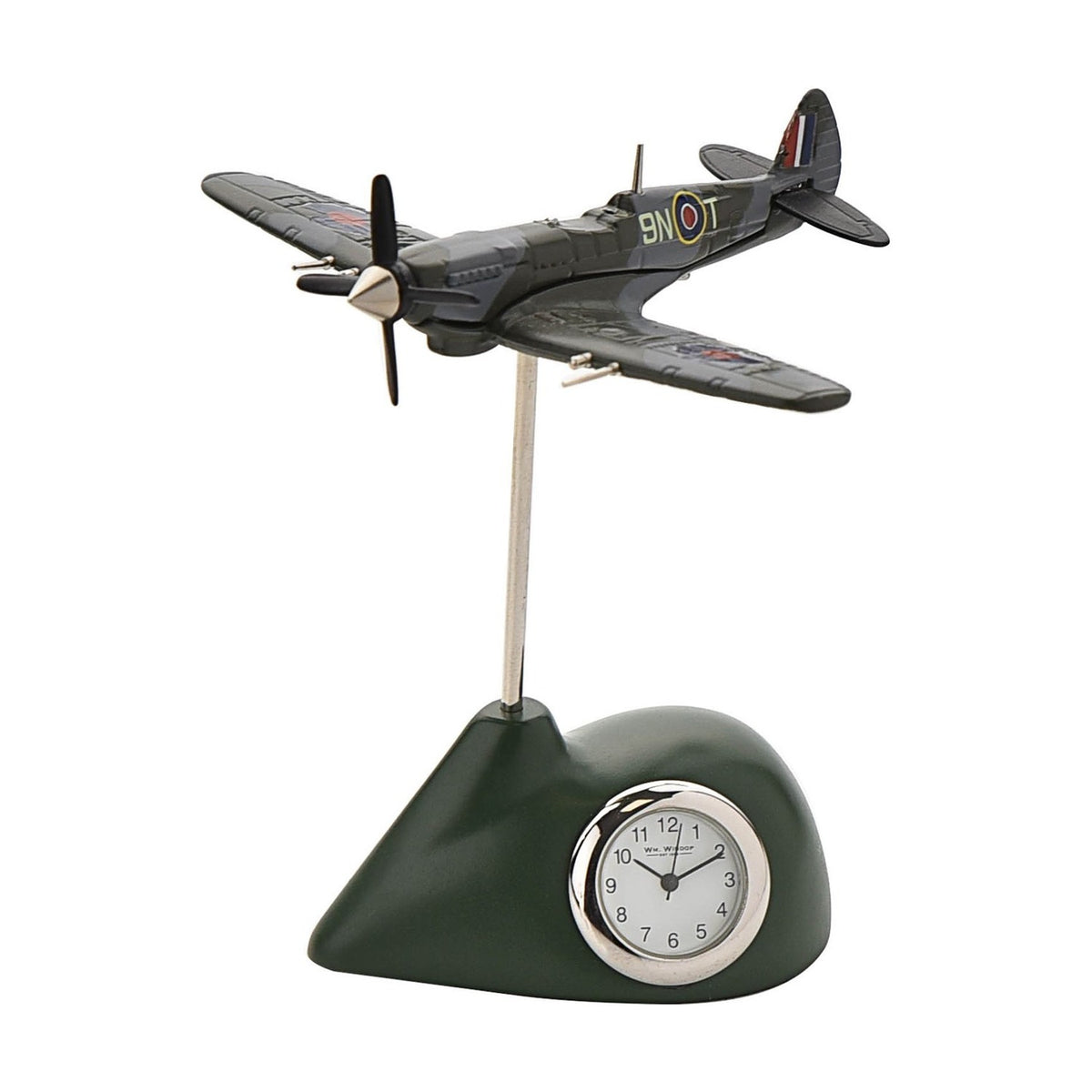 Spitfire Miniature Metal Quartz Mantel Clock - Green & Grey