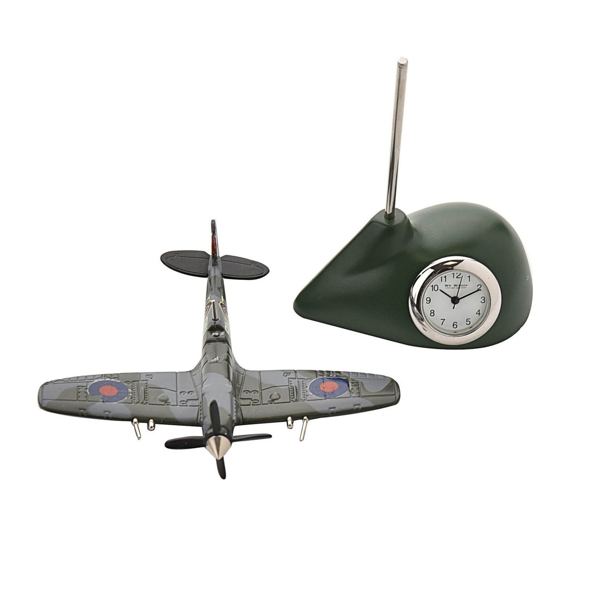 Spitfire Miniature Metal Quartz Mantel Clock - Green & Grey