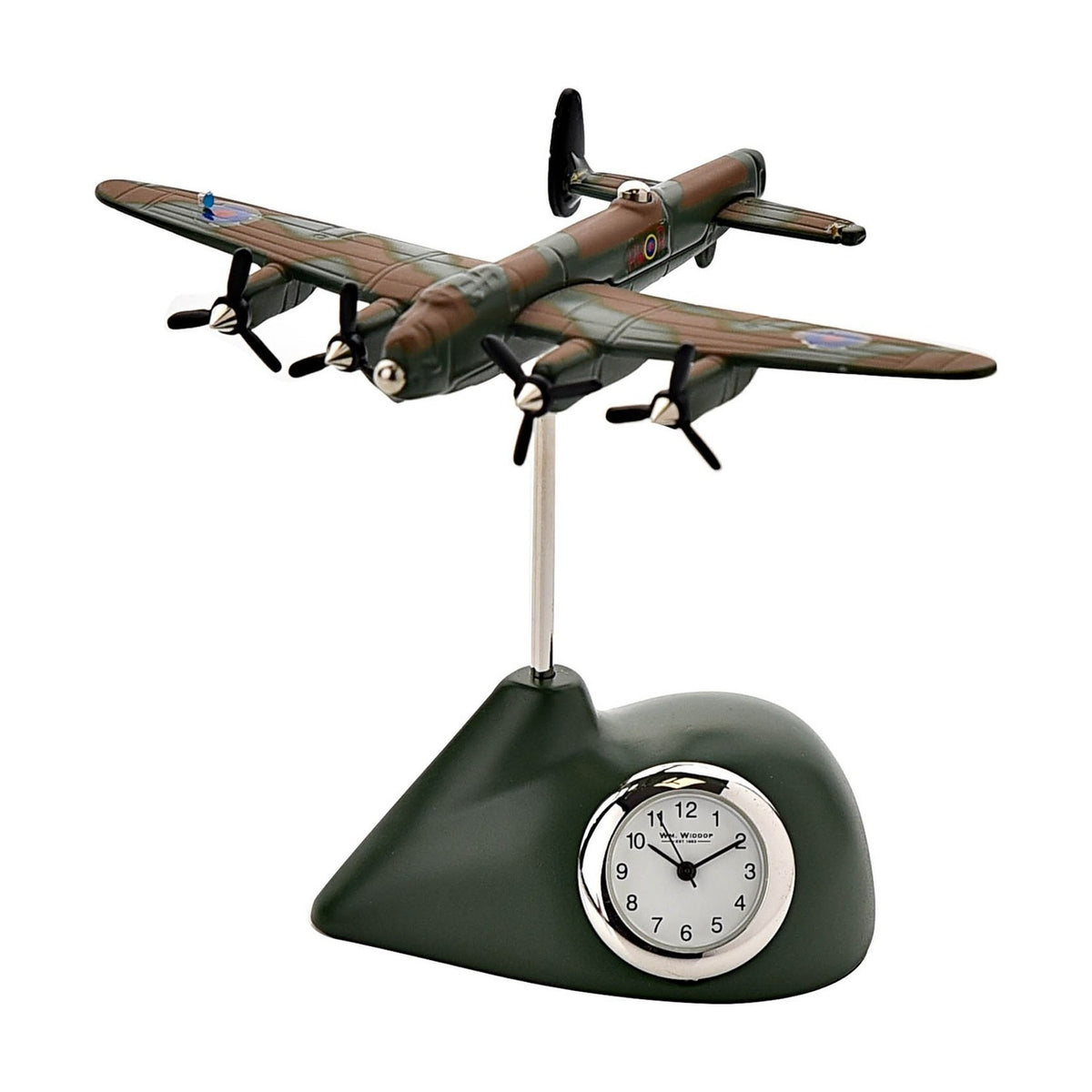 Lancaster Plane Miniature Metal Mantel Clock - Green & Brown
