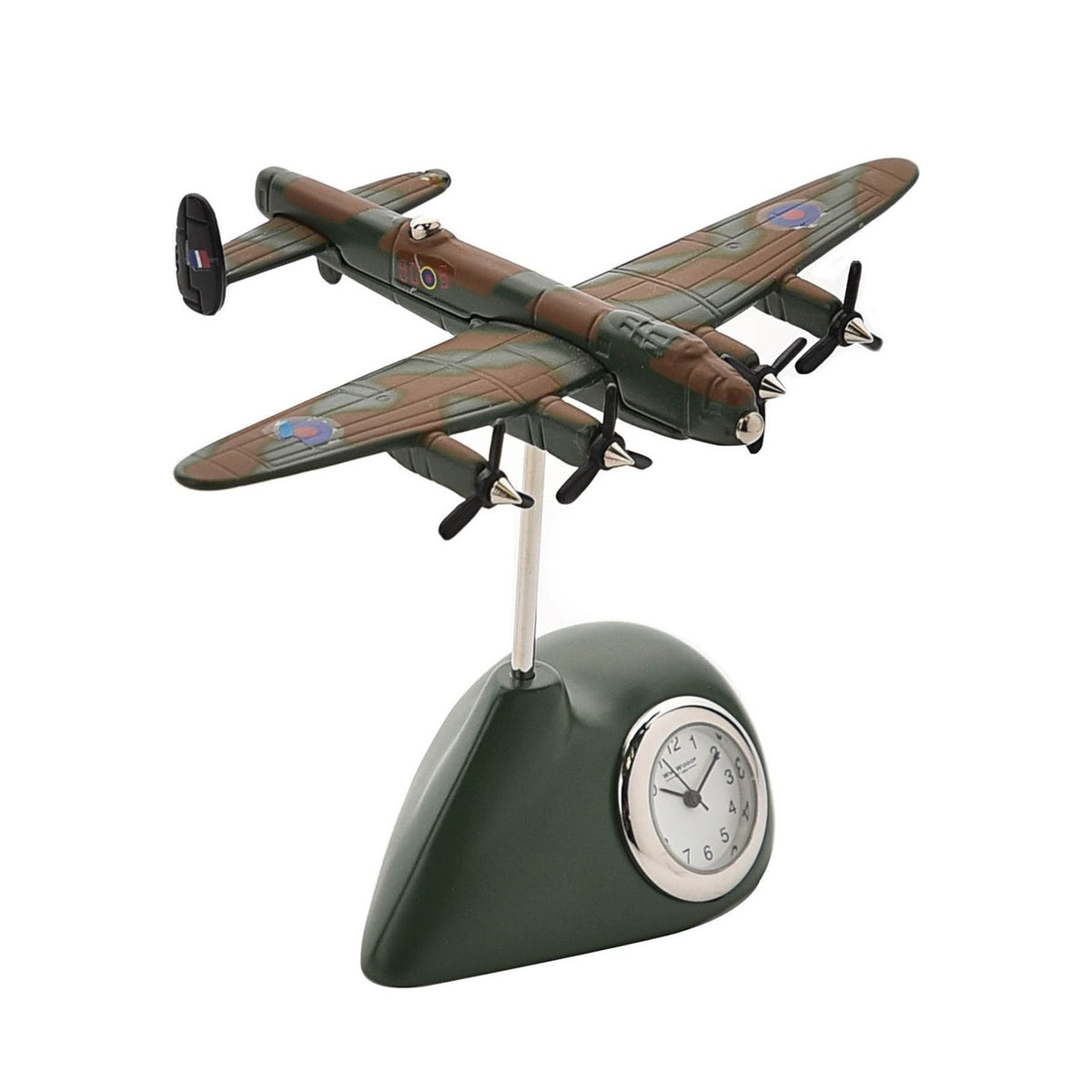 Lancaster Plane Miniature Metal Mantel Clock - Green & Brown