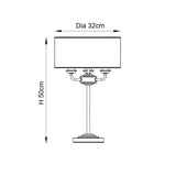 Endon Brenley 3 Light Table Lamp dimension diagram showing 50cm height and 32cm shade diameter on a white background.