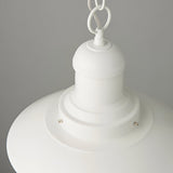 Endon Chartford cream gloss pendant light close-up showing domed metal top, tiered shade fitting and white chain suspension on light grey background.