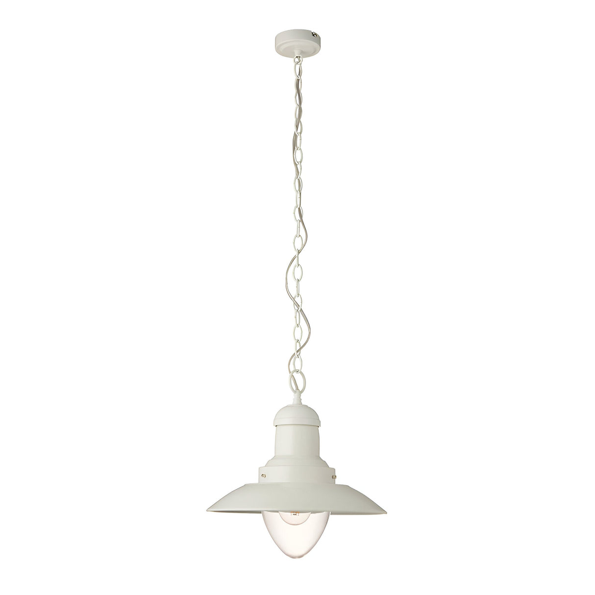 Endon Chartford cream nautical pendant light with chain suspension, domed metal shade and clear glass fisherman-style cover on a white background.